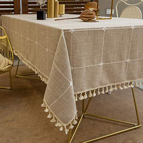 Pahajim Algodón Lino Paño de Mesa Cena Cubierta de Mesa Borla Mantel Anti-Manchas Servidor Decorativo a Prueba de Polvo para mesas rectangulares y ovaladas Lavable(Celosía marrón,140x140cm)