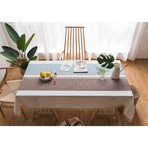 Pahajim Algodón Lino Paño de Mesa Cena Cubierta de Mesa Borla Mantel Anti-Manchas Servidor Decorativo a Prueba de Polvo para mesas rectangulares y ovaladas Lavable(Rayas Café azuladas,140x180cm)