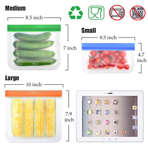 Pahajim Bolsas Reutilizables para Almacenamiento de Alimentos,para Frutas,para Bolsas de conservación,Sin BPA,Bolsas de Silicona Preservación de Alimento Hermética Bolsas Congelar(Colores-10)