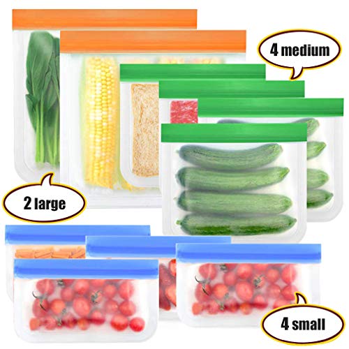 Pahajim Bolsas Reutilizables para Almacenamiento de Alimentos,para Frutas,para Bolsas de conservación,Sin BPA,Bolsas de Silicona Preservación de Alimento Hermética Bolsas Congelar(Colores-10)