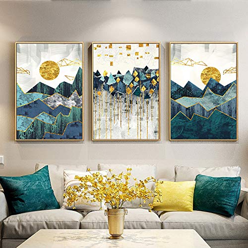 Paisaje geométrico abstracto Arte de la pared Pintura de la lona Golden Sun Living Room Decoration Pintura de la pared 21x30cm