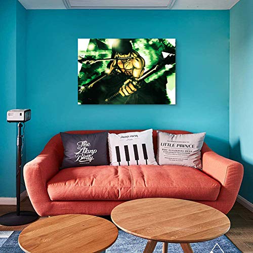 Paisaje lienzo impresiones para decoración del hogar una pieza papel pintado Zoro Kendo 3 cuchillos verde lienzo arte en las paredes del dormitorio y sala de estar 36 x 24 pulgadas