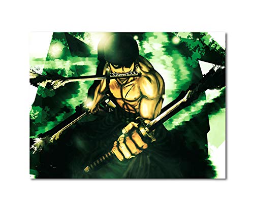 Paisaje lienzo impresiones para decoración del hogar una pieza papel pintado Zoro Kendo 3 cuchillos verde lienzo arte en las paredes del dormitorio y sala de estar 36 x 24 pulgadas