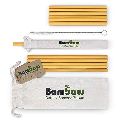 Pajitas de Bambú | Pajitas Reutilizables | Fabricadas en Bali | Pack 12 Pajitas Biodegradables | Pajitas Cócteles | Pajitas Largas | Incluye Cepillo de Limpieza y Bolsa de Jute | Bambaw (13 & 22 cm)