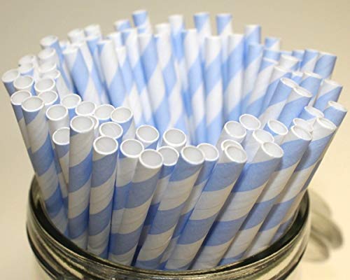 Pajitas de Papel a Rayas Azules y Blancas (6mm x 200mm) - 500 Unidades - Pajitas de Papel Biodegradables, Respetuoso con el Medio Ambiente, Altamente Durable, Apto Para Todas las Ocasiones