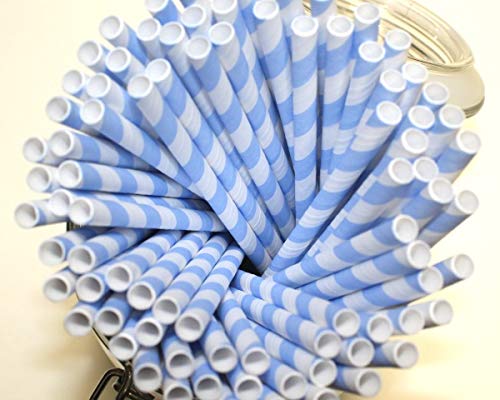 Pajitas de Papel a Rayas Azules y Blancas (6mm x 200mm) - 500 Unidades - Pajitas de Papel Biodegradables, Respetuoso con el Medio Ambiente, Altamente Durable, Apto Para Todas las Ocasiones