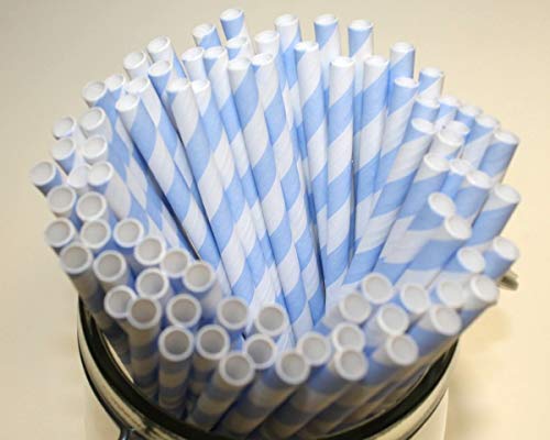 Pajitas de Papel a Rayas Azules y Blancas (6mm x 200mm) - 500 Unidades - Pajitas de Papel Biodegradables, Respetuoso con el Medio Ambiente, Altamente Durable, Apto Para Todas las Ocasiones