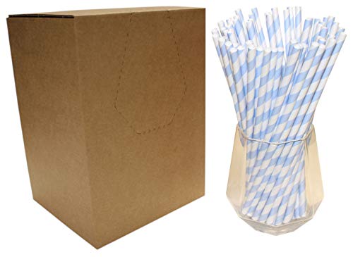 Pajitas de Papel a Rayas Azules y Blancas (6mm x 200mm) - 500 Unidades - Pajitas de Papel Biodegradables, Respetuoso con el Medio Ambiente, Altamente Durable, Apto Para Todas las Ocasiones