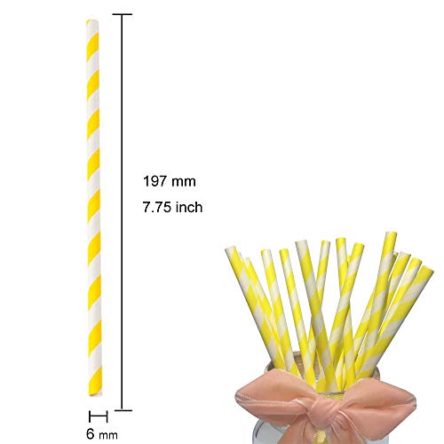 Pajitas de papel de rayas amarillas para confeti felicidad, decoración de pastel de grado alimenticio para fiesta infantil (100 unidades)