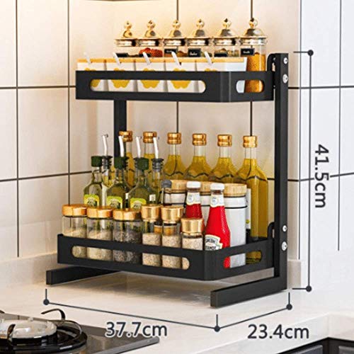 PAKASEPT Especiero de cocina, Soportes para Botes de Especias, Organizador Especias Acero inoxidable, Estanterías metálicas para especias con 2 estantes - desmontable Soporte Especias Estantería