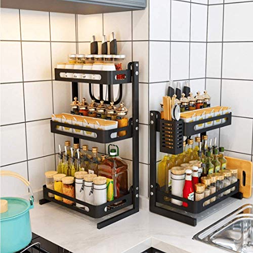 PAKASEPT Especiero de cocina, Soportes para Botes de Especias, Organizador Especias Acero inoxidable, Estanterías metálicas para especias con 2 estantes - desmontable Soporte Especias Estantería