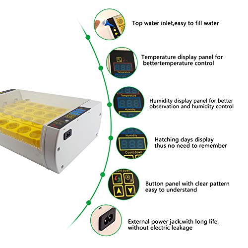 PAKASEPT Incubadora Digital de Huevos Incubadora para Múltiples Tamaños de Huevos 24 Huevos Uso Doméstico, con control de humedad y temperatura y Giro Automático