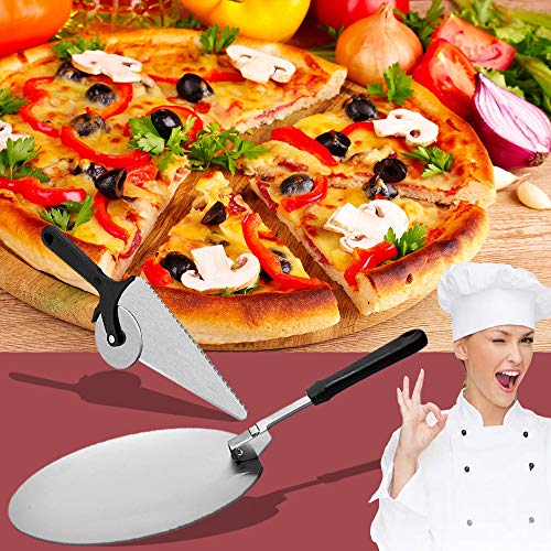 Pala Pizza Horno y Cortador Pizza, Pala Pizza Corta Pizza de Acero Inoxidable + Palas Para Pizzas Grande de 10 Inch, Con Antiadherente y Mango Plegable, Para Horno Pizza, Barbacoa- Accesorios Cocina