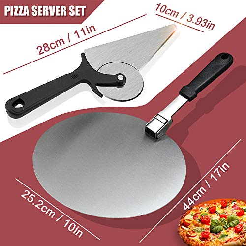 Pala Pizza Horno y Cortador Pizza, Pala Pizza Corta Pizza de Acero Inoxidable + Palas Para Pizzas Grande de 10 Inch, Con Antiadherente y Mango Plegable, Para Horno Pizza, Barbacoa- Accesorios Cocina