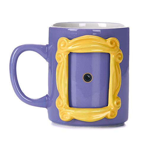 Paladone PP6548FR | Taza de cerámica con forma de marco de fotos mirilla Monica 330 ml personalizado | Inserta tu propia foto 6,5 cm por 4,5 cm | Amigos TV Merchandise, Morado y amarillo