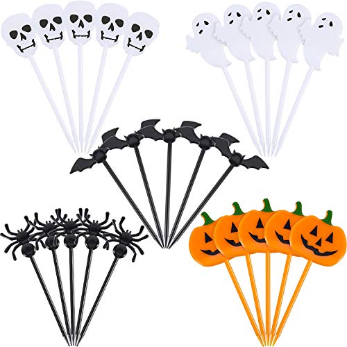 Palillos de Halloween de Plástico Topper de Magdalena de Halloween Adornos de Fantasma para Fiesta Temática Fiesta de Cumpleaños de Niños (50)