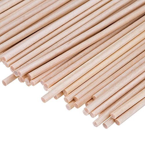 Palillos de Madera sin Acabado Palos Redondos para Manualidades 100 Pack (6 x 1/8 Pulgadas)