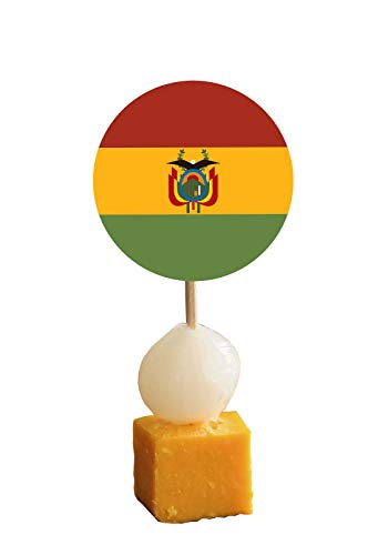 Palillos para magdalenas con diseño de la bandera de Bolivia, decoración de pie (paquete de 14)