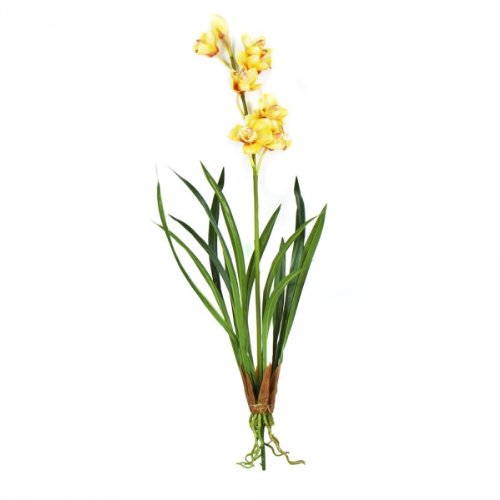 palms24.com Cymbidium- Orquídea, 90 cm - Verde Oscuro/Amarillo Oscuro/Luz Amarilla (Artificiales)