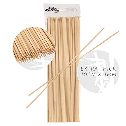 Palo de bambú Masters de 40 cm de madera para pinchos extra largos, fuertes para barbacoa Kebab Marshmallow asado fuente de chocolate fogata fondue (palos de bizcocho)