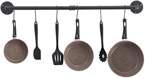 Pan Pot Pared Rack, Bastidores de Cocina for ollas y sartenes con 10 Ganchos, Negro, 12 x 80 cm