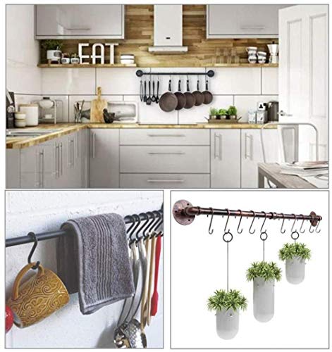 Pan Pot Pared Rack, Bastidores de Cocina for ollas y sartenes con 10 Ganchos, Negro, 12 x 80 cm