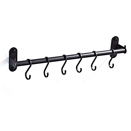 Pan Rack Olla Riel Colgante Utensilio Organizador Colgador Cocina Barra montada en la Pared Soporte Almacenamiento Perforado Gabinete Estante Hardware Moderno Aluminio(6 Ganchos)