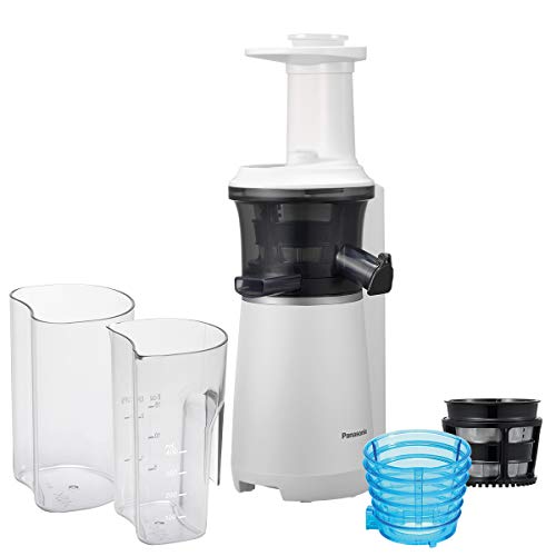 Panasonic MJ-L501WXE Slow Juicer, Extractor de zumo sin hojas, diseño compacto y elegante, alta silenciosidad, acabado suave, 150 W, 63 decibelios, blanco