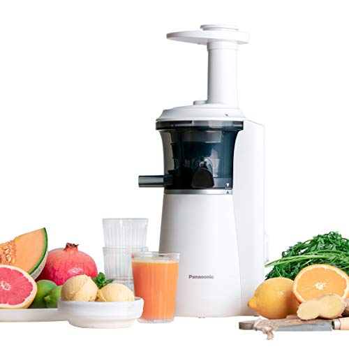 Panasonic MJ-L501WXE Slow Juicer, Extractor de zumo sin hojas, diseño compacto y elegante, alta silenciosidad, acabado suave, 150 W, 63 decibelios, blanco