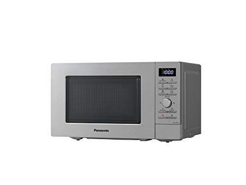 Panasonic NN-J19K - Microondas con Grill (800W, 20L, 5 niveles de potencia, Grill de Cuarzo de 1000W, Plato Giratorio de 255mm, 9 modos automáticos, Pantalla LCD Blanca) color plata