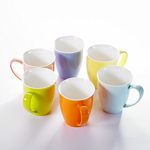 Panbado 6 Piezas de Taza de Café Taza de Té de 6 Colores Set de Tazas de Porcelana Taza de Cerámica para Desayuno, Fiesta, Oficina, 310ml (12 * 8,8 * 10cm), Regalo para Cumpleaños, Festival