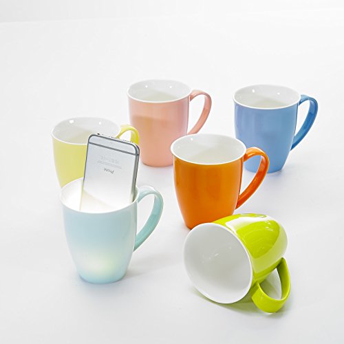 Panbado 6 Piezas de Taza de Café Taza de Té de 6 Colores Set de Tazas de Porcelana Taza de Cerámica para Desayuno, Fiesta, Oficina, 310ml (12 * 8,8 * 10cm), Regalo para Cumpleaños, Festival