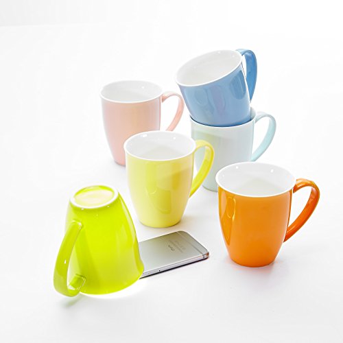 Panbado 6 Piezas de Taza de Café Taza de Té de 6 Colores Set de Tazas de Porcelana Taza de Cerámica para Desayuno, Fiesta, Oficina, 310ml (12 * 8,8 * 10cm), Regalo para Cumpleaños, Festival