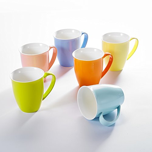 Panbado 6 Piezas de Taza de Café Taza de Té de 6 Colores Set de Tazas de Porcelana Taza de Cerámica para Desayuno, Fiesta, Oficina, 310ml (12 * 8,8 * 10cm), Regalo para Cumpleaños, Festival