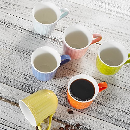 Panbado 6 * Tazas de Cerámica de Café/Té de 6 Colores Juego de Tazas de Porcelana Vasos de Agua/Leche para Hogar, Fiesta, Oficina, 310 ml (12 * 8,8 * 9,7 cm), Regalo para Cumpleaños, Festival