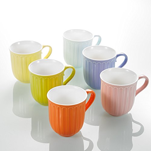 Panbado 6 * Tazas de Cerámica de Café/Té de 6 Colores Juego de Tazas de Porcelana Vasos de Agua/Leche para Hogar, Fiesta, Oficina, 310 ml (12 * 8,8 * 9,7 cm), Regalo para Cumpleaños, Festival