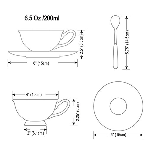 Panbado Juego de Tazas de Café de China de Hueso, 200ml, Taza de Café de Porcelana Blanca y Translúcida Vajilla de Té para Hogar, Oficina, Restaurante, Regalo para Cumpleaños, Festival - Borde Dorado