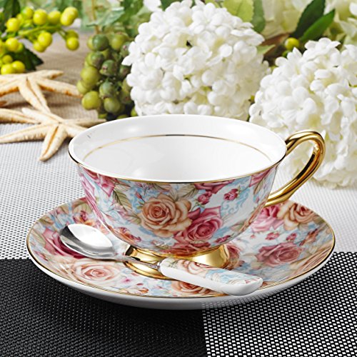 Panbado Juego de Tazas de Café de China de Hueso, 200ml, Tazas de Café de Porcelana Blanca y Translúcida Vajilla de Té para Hogar, Oficina, Restaurante, Regalo para Cumpleaños, Festival - Flores