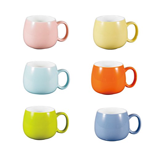 Panbado Juego de Tazas de Porcelana de 6 Piezas Tazas de Cerámica de 6 Colores Tazas de Café/Té para Desayuno, Fiesta, Oficina, 375 ml (13,5 * 10 * 8,5 cm), Regalo para Cumpleaños, Festival