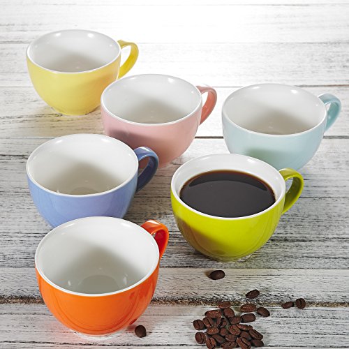 Panbado Juego de Tazas de Porcelana de 6 Piezas Tazas de Cerámica de 6 Colores Tazas de Café/Té para Desayuno, Fiesta, Oficina, 375 ml (14,5 * 11,3 * 7,5 cm), Regalo para Cumpleaños, Festival