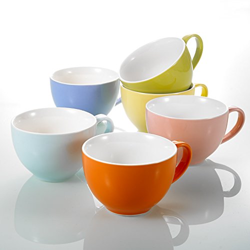 Panbado Juego de Tazas de Porcelana de 6 Piezas Tazas de Cerámica de 6 Colores Tazas de Café/Té para Desayuno, Fiesta, Oficina, 375 ml (14,5 * 11,3 * 7,5 cm), Regalo para Cumpleaños, Festival