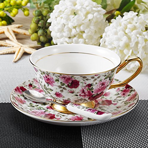 Panbado Juego de Tazas Florales de Café de China de Hueso, 200ml, Juegos de Café de Porcelana Blanca y Translúcida Vajillas de Té para Hogar, Oficina, Restaurante, Regalo para Cumpleaños, Festival