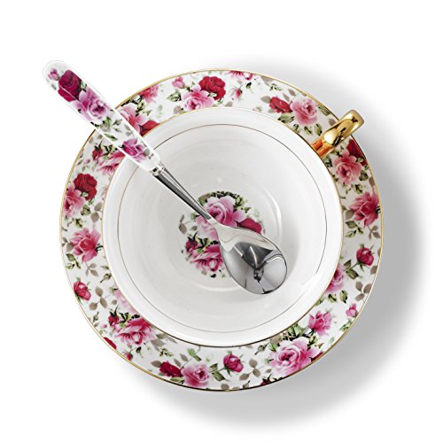 Panbado Juego de Tazas Florales de Café de China de Hueso, 200ml, Juegos de Café de Porcelana Blanca y Translúcida Vajillas de Té para Hogar, Oficina, Restaurante, Regalo para Cumpleaños, Festival