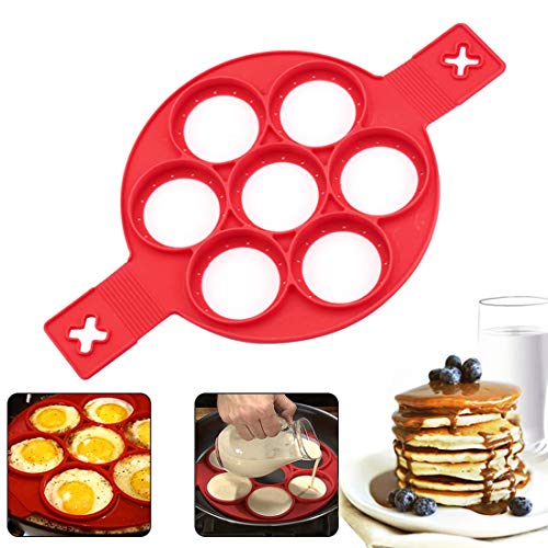 Pancake Moldes Silicona, 7 Ring Molde Formas, Molde de Frito Reutilizable Silicone Antiadherente Pancake Maker Anillo de huevo Hacer un Pastel Rápidamente