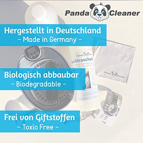 Pandacleaner® Limpiador por ultrasonidos para baño ultrasónico – Concentrado para gafas, joyas, productos dentales, oro, monedas, cristal, relojes (resistente al agua) y mucho más. 1 l, 2 l, 3 L.