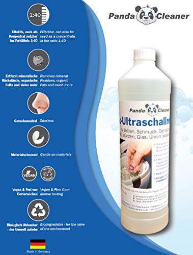 Pandacleaner® Limpiador por ultrasonidos para baño ultrasónico – Concentrado para gafas, joyas, productos dentales, oro, monedas, cristal, relojes (resistente al agua) y mucho más. 1 l, 2 l, 3 L.