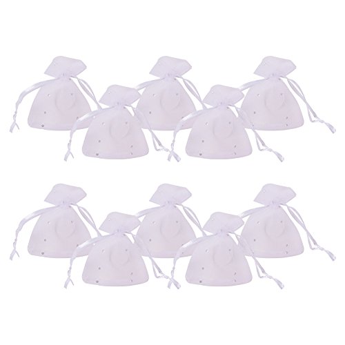 PandaHall 100pcs Bolsas de Organza con Lentejuelas y Cintas 9x7cm para Joyas Caramelo Dulces Regalo Recuerdo Favores Detalles de Boda Navidad Halloween(Blanco)