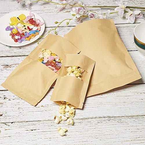 PandaHall 46Pcs Kraft Bolsa Papel con Cierre Zip, Reutilizable de Bolsa de pie con Ventana Transparente y Muesca del rasgón del lacre para Guardar, Galleta, Alimentos secados, Aperitivos