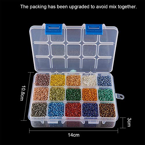 PandaHall 7500pcs 15 Color 8/0 Cuentas de Semillas de Vidrio 3mm Cuentas Forradas de Plata con Caja de contenedor para Hacer Joyas