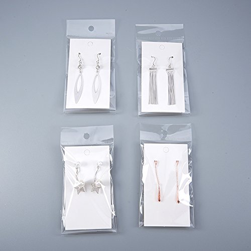 Pandahall elite 200sets pendiente Earring Holder Pendiente pantalla joyas para collares pendientes pulseras, con OPP Cellophane Bags, blanco, 9 x 5 cm (15.5 x 6 cm